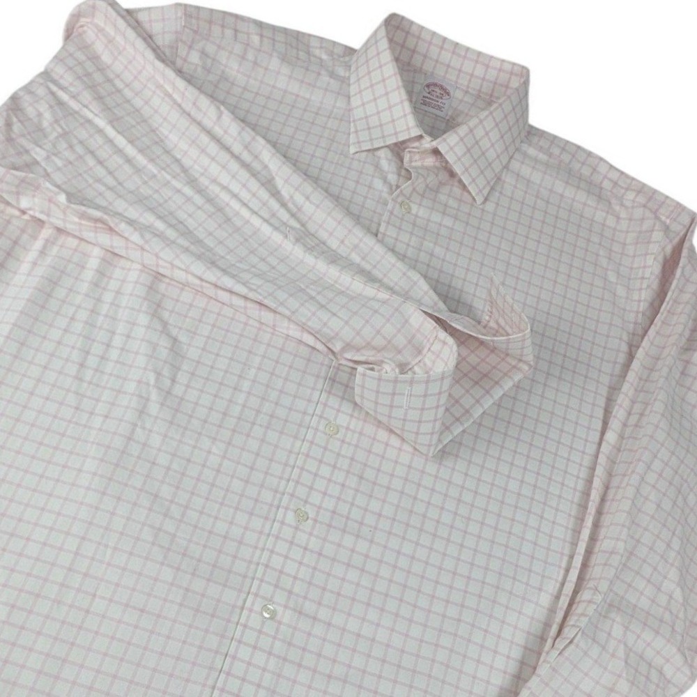 Brooks Bros Madison Fit Shirt Mens 18.5 38 Light Windowpane Check Supima Cotton